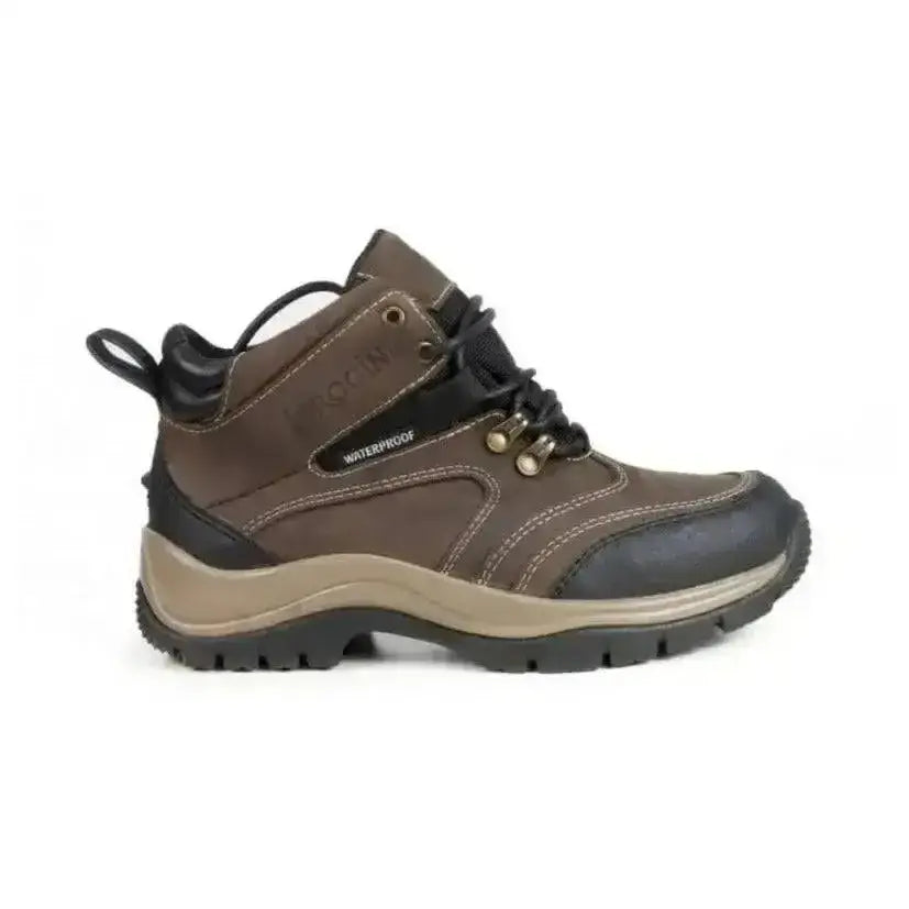 Brown and black brogini montieri heavy-duty yard boots with hardwearing waxy leather upper and rugged sole