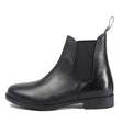 Black brogini pavia pull-on leather boots with elastic side panels and pull tab at the back
