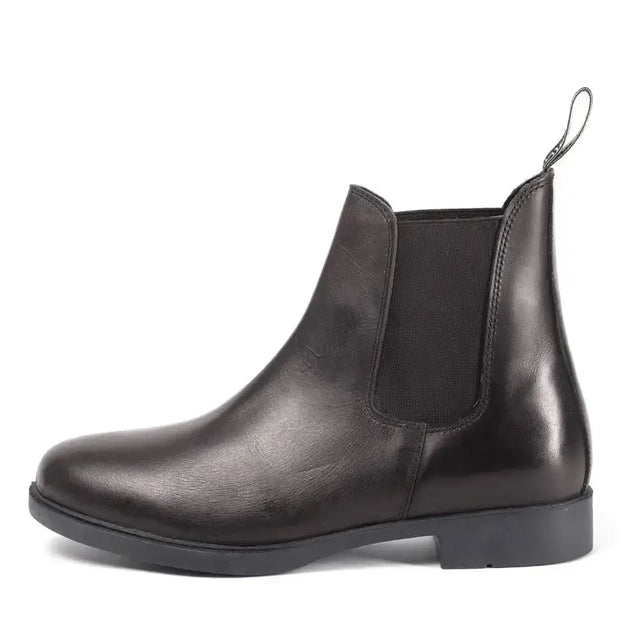 Black leather brogini pavia pull-on leather boots with elastic side panels and pull tab at the back