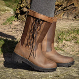 Brown leather brogini tetbury ankle country boots with lace-up front and black rubber soles for outdoor use