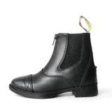 Black leather brogini junior jodphur paddock boots with zipper closure and elastic side panels short riding boots