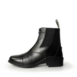 Black leather brogini tivoli paddock short riding boots with cap toe and elastic side panels for riding