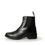 Black leather brogini tivoli paddock short riding boots with cap toe and elastic side panels for easy wear