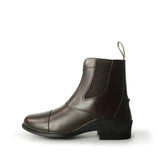 Dark brown leather brogini tivoli paddock short riding boots with low block heel and elastic side panels