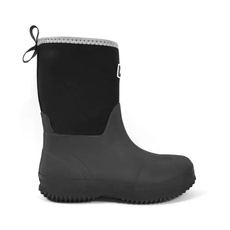 Black neoprene and rubber brogini w196k bampton piccino muck boot with gray trim and pull tab at the top