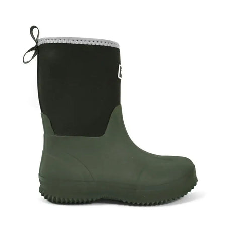Dark green muck boot green with black neoprene upper and gray trim from w196k brogini bampton piccino line