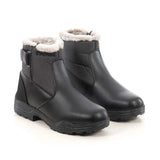Black leather brogini wb127 buxton ankle boots with plush white faux fur lining and a sturdy rubber sole