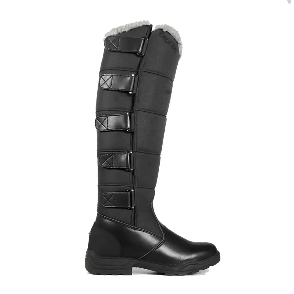 Black brogini wb128 kendal snow boots with four adjustable straps and faux fur fully lined gray plush top