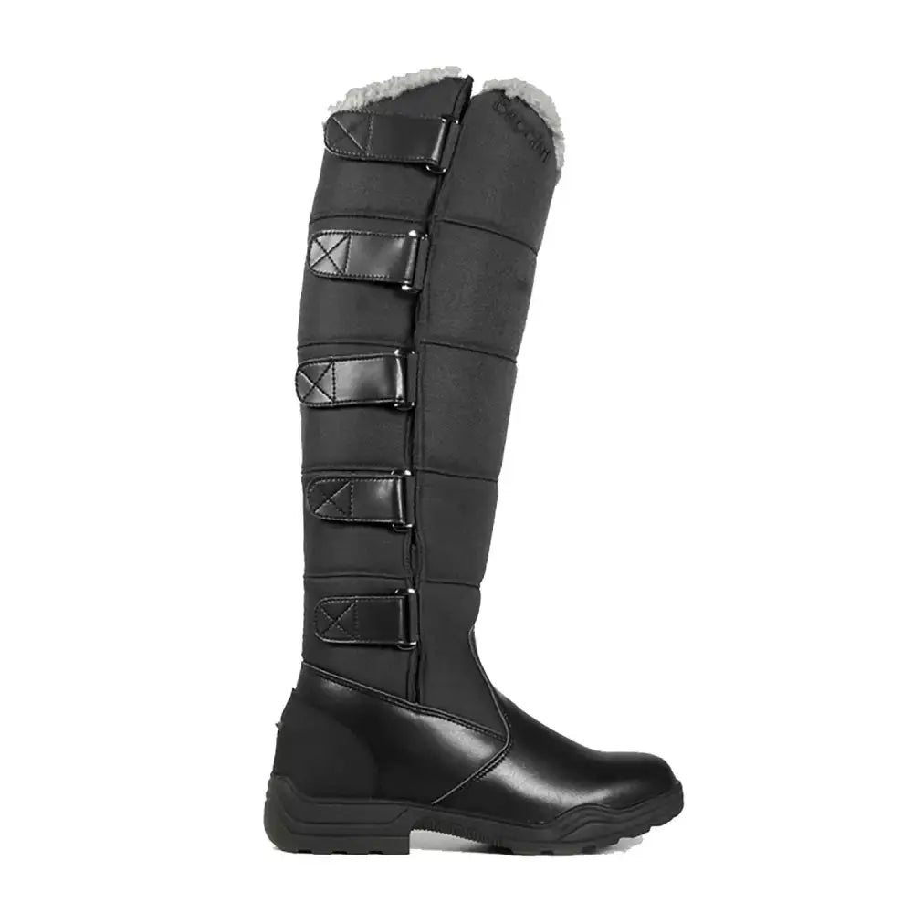 Black brogini wb128 kendal snow boots black with plush gray faux fur fully lined and multiple adjustable straps