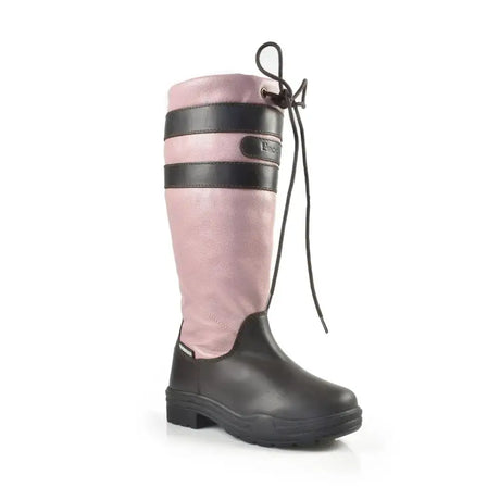 Pink and black brogini wb132k longridge kids country boots with adjustable laces and synthetic leather calf