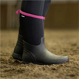 Black rubber brogini wb145 keswick ladies muck boots with pink elasticated cuff and begabot logo