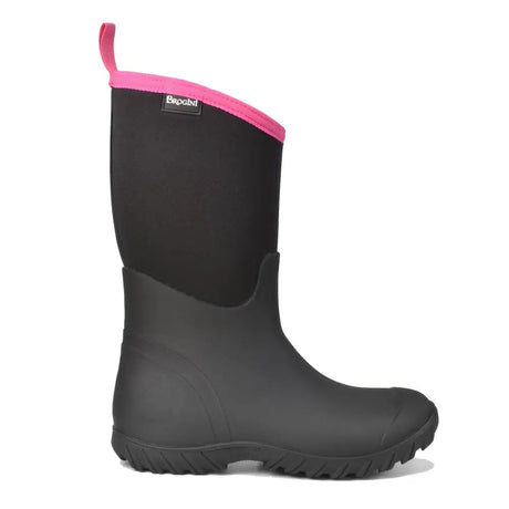 Black rubber brogini wb145 keswick ladies muck boots with vibrant pink interior and broggin label on the side