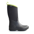 Black rubber brogini wb175 belmont muck boots with lime green pull tab and black label for outdoor use