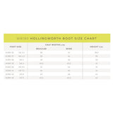 Wb180 hollingworth size chart showing european uk us sizes and calf widths for brogini wb180 hollingworth zipped country boots brown
