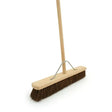 Brown bassine broom head with light wood handle fitted with metal brackets for sturdy handle bassine broom use