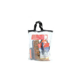 Clear plastic tote christmas grooming kit with black handles red gift for christmas label and pro groom brushes inside