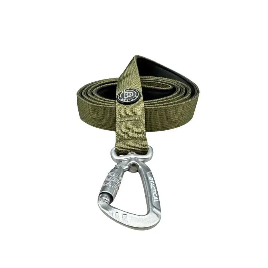 BTactical™ Extra-Strong Nylon Carabiner Clip Dog Lead | Khaki Green 120cm Dog Lead