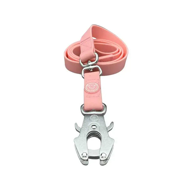 Pink woven btactical extra-strong pvc frog clip dog lead with silver metal clasp and anti-tangle swivel buckle