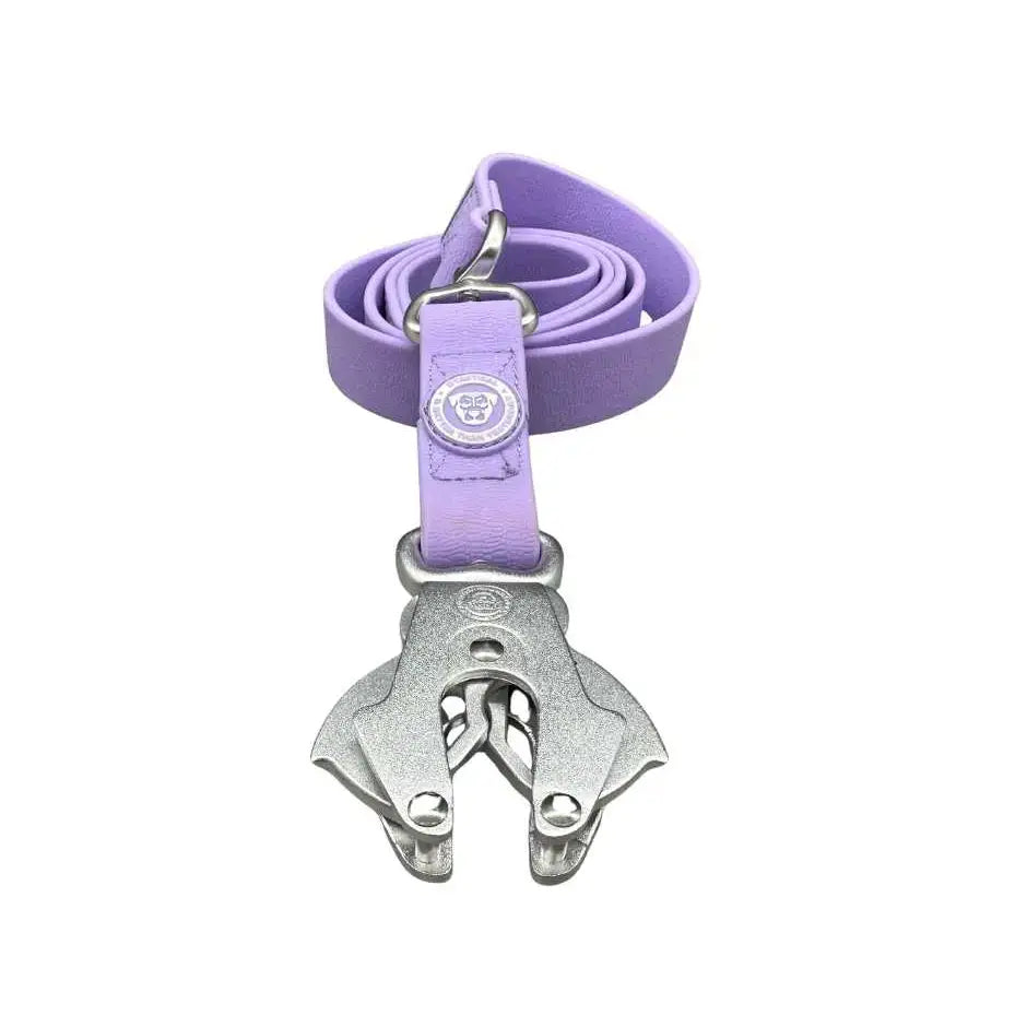 Purple leather btactical lead with pvc frog clip and silver anti-tangle swivel buckle for dogs