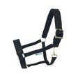 Black bucas comfort halter with leather accents padded noseband and silver shaped ring metal hardware