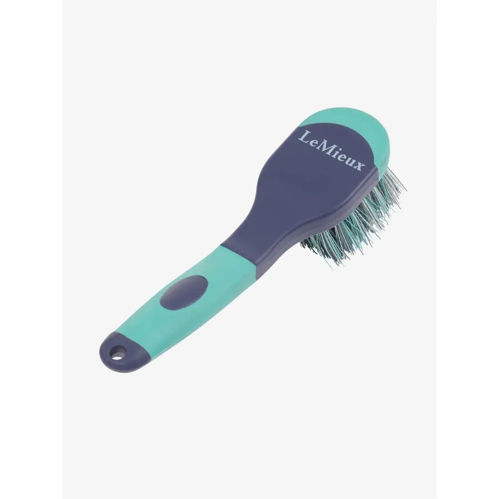 Teal and navy blue plastic bucket brush dusk with soft bristles perfect for grooming horses