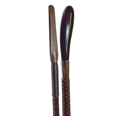 Buffalo Horn Tip Show Cane with Leather Plaited Shank 45cm / 18&quot;x Saddlery Trade Services Whips & Canes Barnstaple Equestrian Supplies