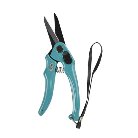 Teal-handled burgon & ball footrot shears supersharp with black high-carbon steel blades and black wrist strap
