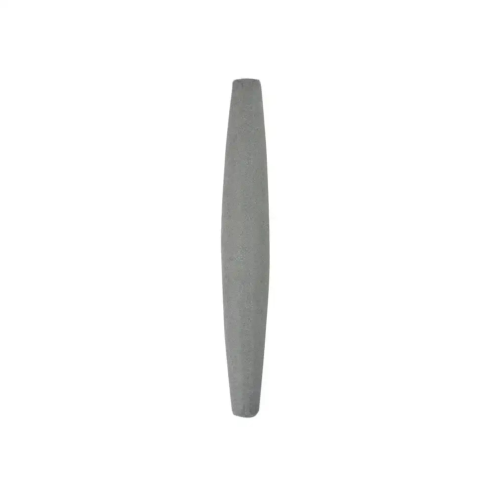 Gray elongated slightly curved metal scythe sharpening stone by burgon & ball for ball scythe sharpening
