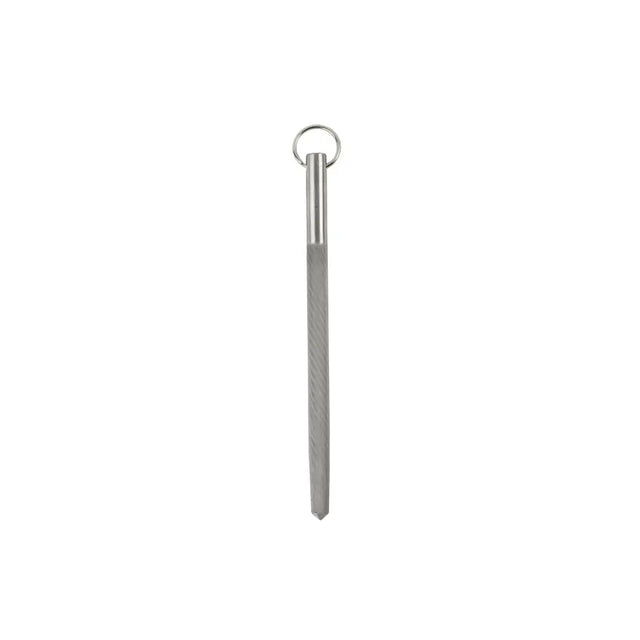 Silver stainless steel burgon & ball shepherds sharpening steel with textured surface and small ring at top