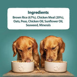 Cream-colored ceramic dog bowls with embossed paw prints for burns original chicken dog food product feeding