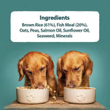 Cream-colored ceramic dog food bowls with embossed paw prints for burns original fish dog food by john burns