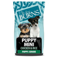 John burns puppy mini puppy food chicken and rice bag with two cute puppies on teal and black packaging