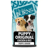 John burns puppy original chicken and rice dog food 6kg bag with blue black design and two smiling puppies natural ingredients developed