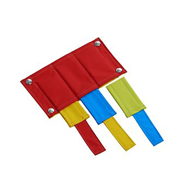 Red fabric buster activity mat with colorful detachable tabs for mouse trap level 3 activity mat game