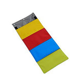 Colorful four-panel fabric buster activity mat game rainbow purse with gray top edge and black fasteners