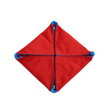 Red diamond-shaped fabric weight with blue trim and metal grommets for buster activity mat game water lilly level 1