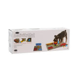 White cardboard box for buster activity mat starter set with black tan dog on gray mat and colorful puzzle pieces