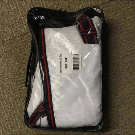 White buxton fly rug combo 50 inches with anti rub satin and smart colour contrast neatly folded in clear bag