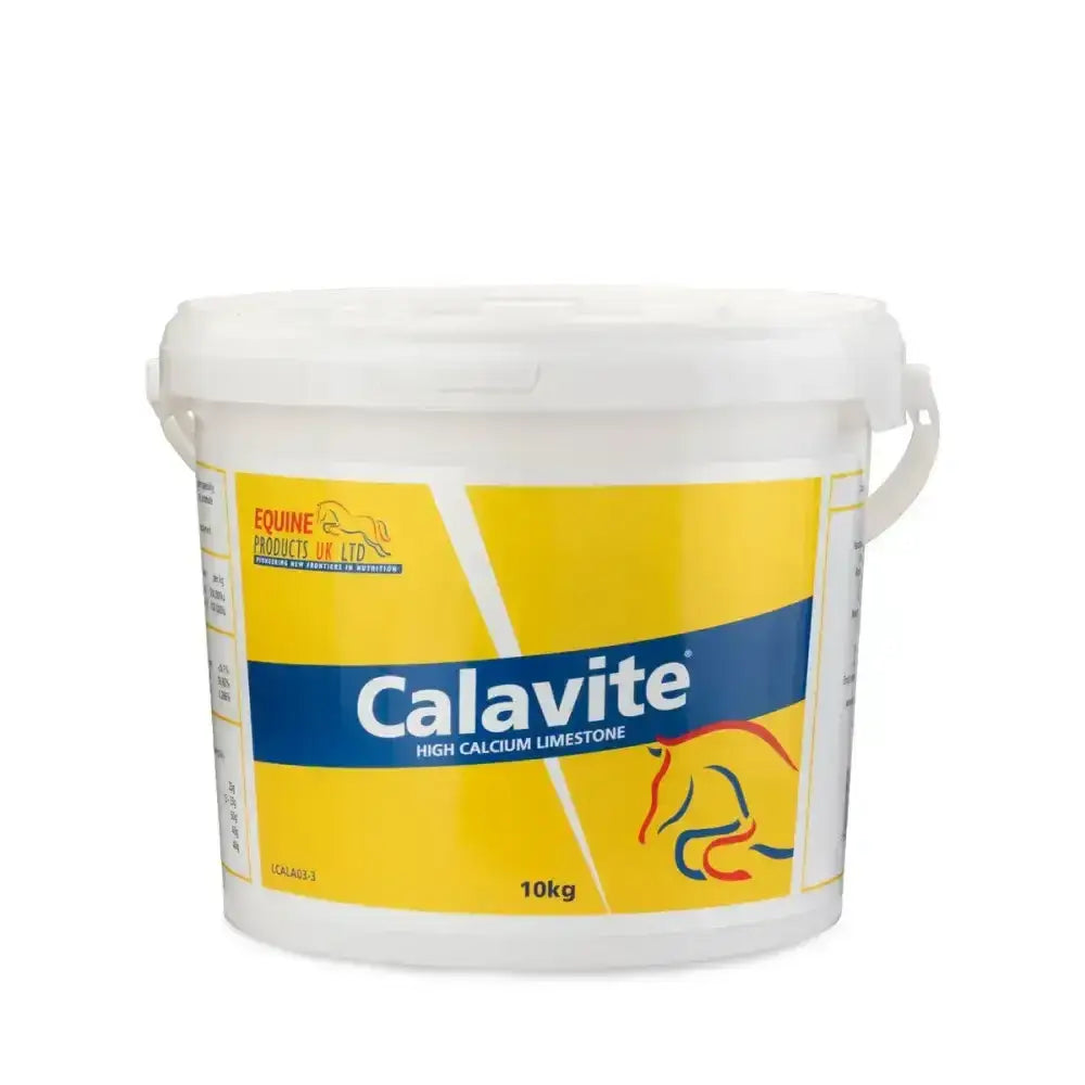 White plastic bucket of calavite high calcium limestone 10kg horse vitamins and supplements for horses