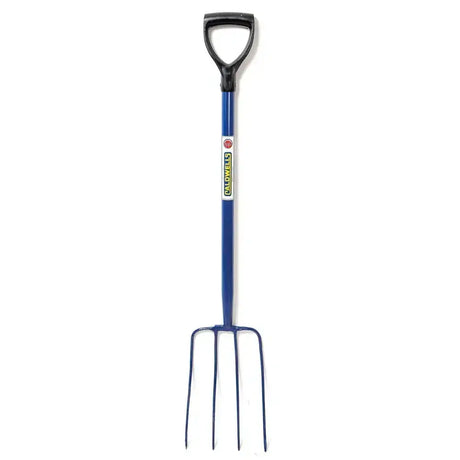 Blue metal caldwells prong tubular muck fork pyd with black d-shaped handle for garden use