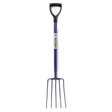 Purple metal caldwells 5 prong tubular muck fork pyd with black d-shaped handle and hallowells brand label