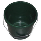 Dark green calf feeding bucket 5 lt with galvanised metal handle and black rubber grip for easy carrying