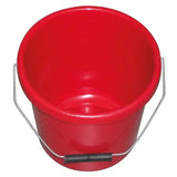 Red plastic calf feeding bucket 5 lt with galvanised wire handle and black rubber grip for easy carrying