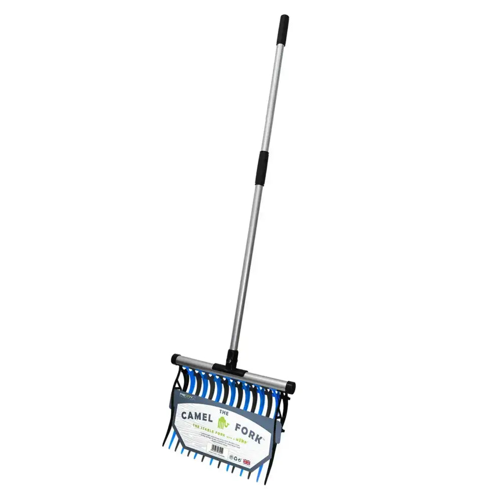 Camel shavings fork head is a sturdy silver metal shavings fork replacement with black and blue flexible fork replacement tines
