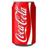 Red aluminum canned drinks coke can with white cursive logo and sweeping white stripe for refreshing drinks coke