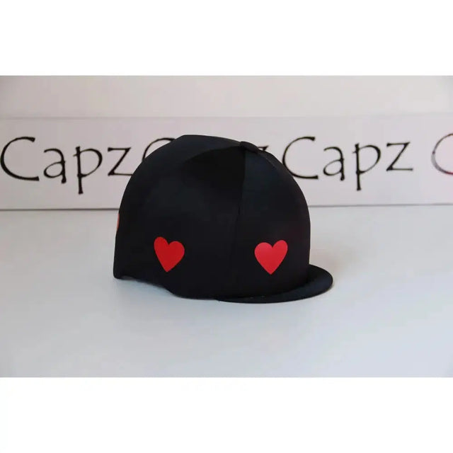 Capz Motif Cap Cover Lycra Heartz Black/Red Barnstaple Equestrian Supplies