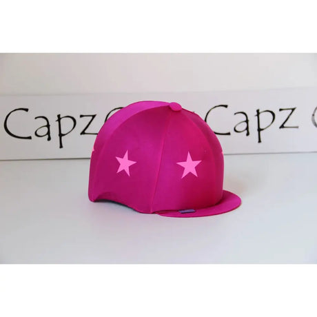Vibrant pink capz motif cap cover lycra starz with two light pink star decals perfect for equestrian use