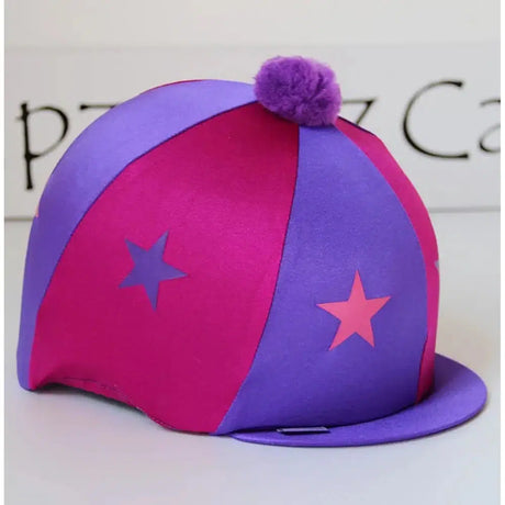 Capz Motif Cap Cover Lycra Starz & Pom Pom Cerise/Purple Barnstaple Equestrian Supplies