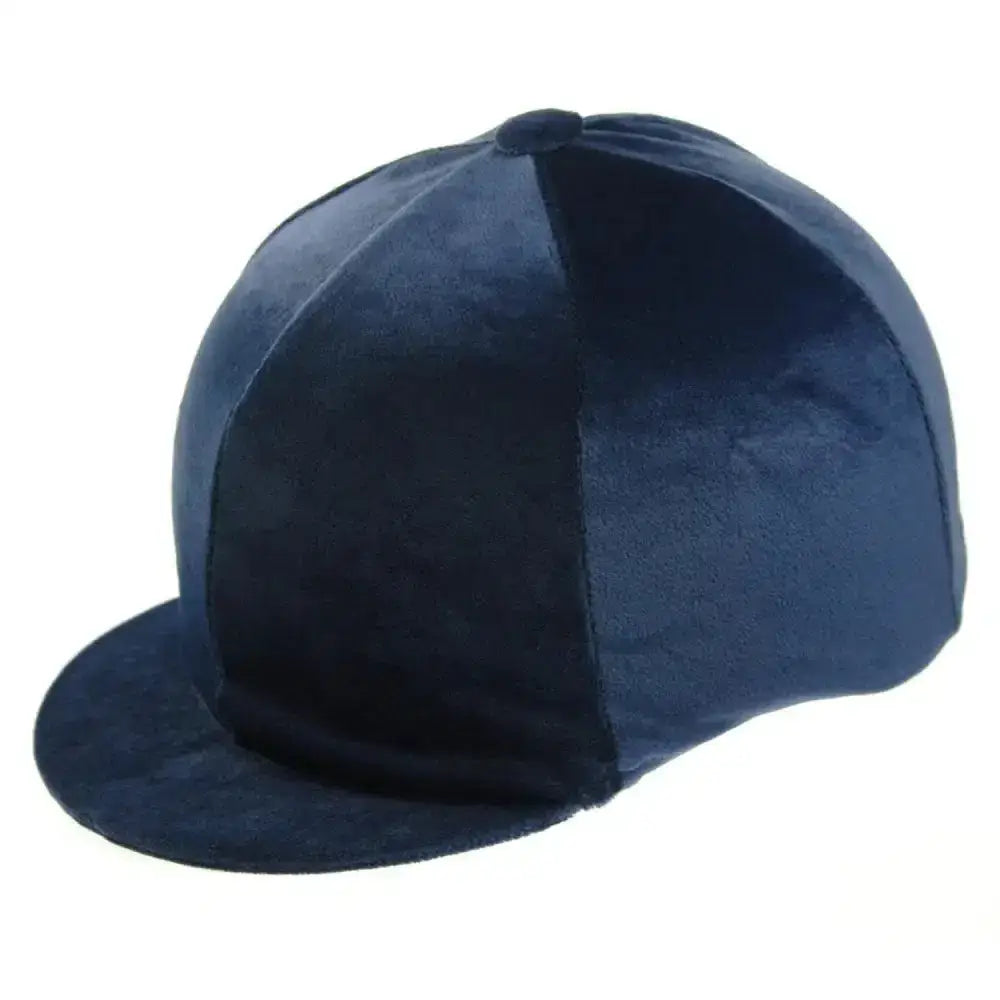 Navy blue velvet capz plain cap cover velour with structured crown and flat brim versatile cap cover for equestrian use