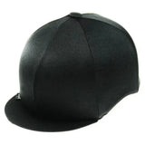 Black equestrian plain hat cover made of stretchy lycra with a smooth matte finish and subtle sheen